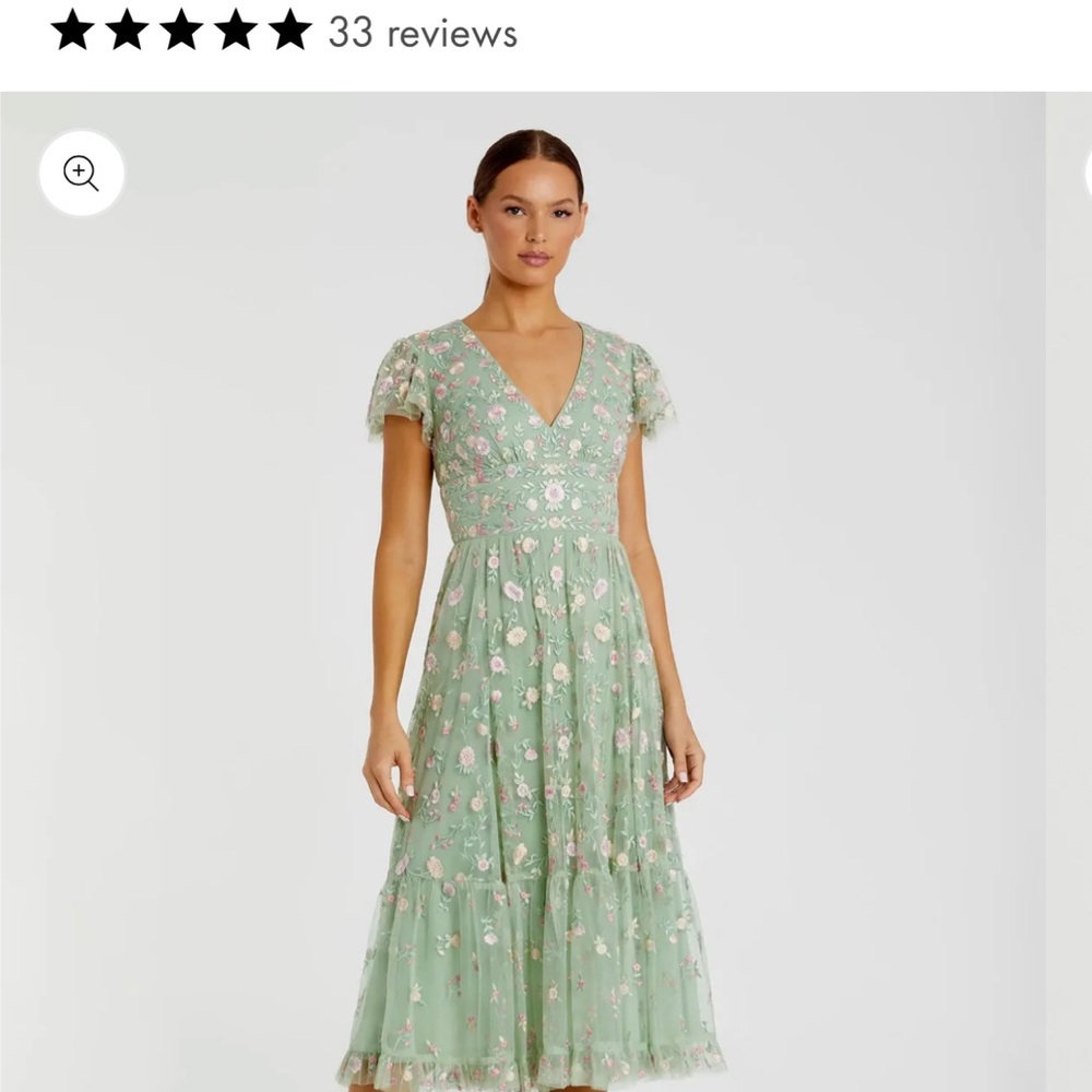 Mac Duggal Mint Green Floral Lace Midi Dress